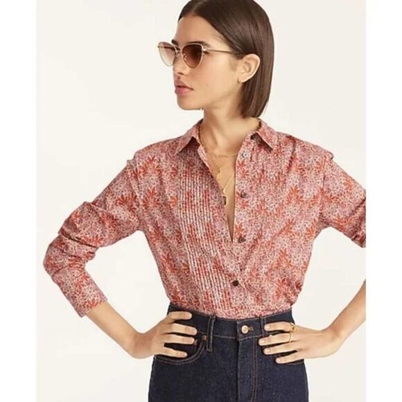 J. Crew Slim-fit cotton tuxedo‎ shirt in Liberty Aubrey Forest floral Sz 00 - Picture 1 of 11